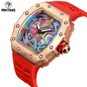 PINTIME Vojenské Quartz Hodinky pre Mužov Luxusné Chronograf Farebné Maľby Dial Náramkové hodinky Silikónové gumičky Hodiny Muž Reloj  10