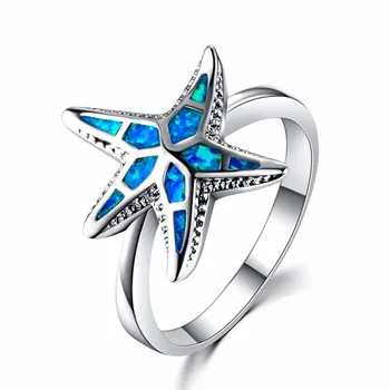 Populárne Príslušenstvo Európskej a Americkej Strane Šperky Platinum Módne Blue Fire Opal Hviezdice Prstene Pre Ženy, Darčeky, Šperky  5