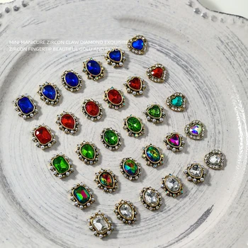 Posh Diamanty：Vintage Kráľovský Dvor Charms Flash Glazúra Zelená Crystal Zliatiny Shurima Štýle Retro Zlato Kovový Klinec Tip Zdobia Šperky  5