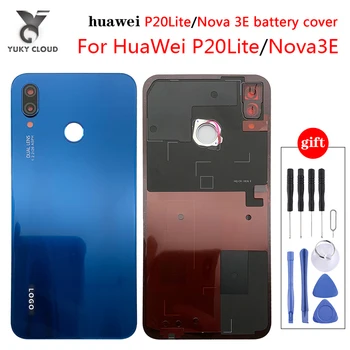 Pre Huawei P20 Lite Späť Batérie Zadný Kryt Dvere Bývanie Prípade Sklenený Panel+objektív+Odtlačkov prstov tlačidlo Nova 3e batérie dvere  10