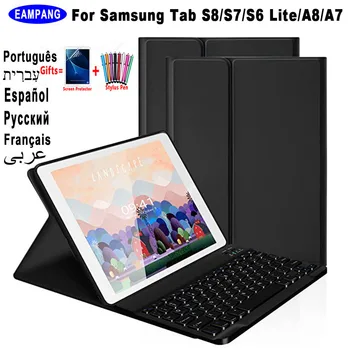 Puzdro pre Samsung Galaxy Tab S6 Lite 10.4 S7 S8 11 Klávesnice Prípade Pre Kartu A8 10.5 A7 Kryt ruský španielsky hebrejské arabské Klávesnice  5