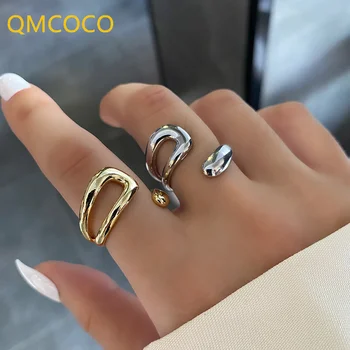 QMCOCO Minimalistický Strieborná Farba Prst Krúžky Módne Kreatívny Dizajn Duté Z Geometrie Jemné Šperky Pre Ženy Strany Prítomný  10
