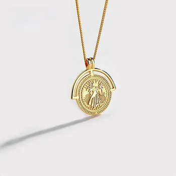 S925 šterlingov strieborné mince je portrét prívesok žena krátke clavicle náhrdelník Elegantná Vrstvami Ručne 18K Zlatom pre Ženy  4