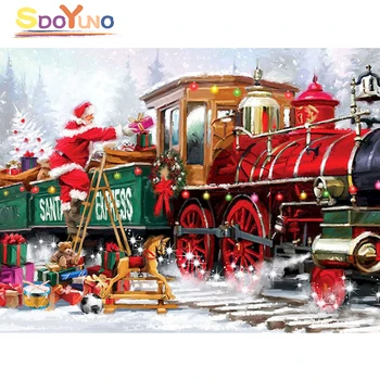 SDOYUNO Vianočný Vlak Olej Maľovanie Podľa Čísel Krásne HandPainted Súpravy Kresliace Plátno DIY Obrázky Domáce Dekorácie Darček  10