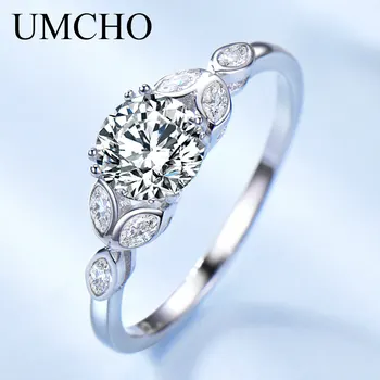 UMCHO Romantický Kolo Rezané Krúžky Reálne 925 Sterling Silver Prstene Pre Ženy Zásnubné Dary, Jemné Šperky Vysokej Kvality  10