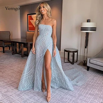 Verngo Celebrity Šaty Elegantné Modré Koberec Šaty Bez Ramienok Dita Von Teese Strane Pozdĺžneho Večerné Šaty  1