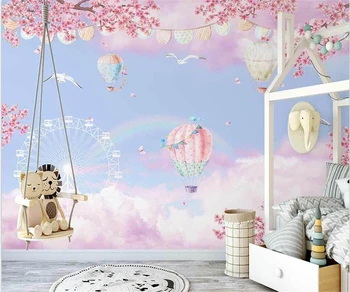 Vlastné kreslené tapety Nordic ručne maľované fantasy cloud raj teplovzdušný balón detskej izby pozadí steny 3d tapety  5
