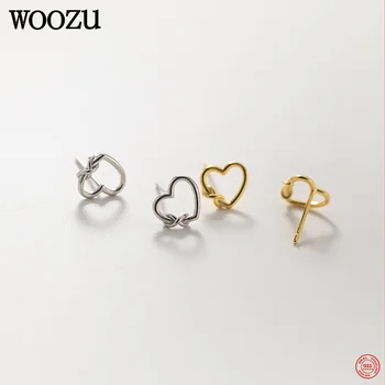 WOOZU 925 Sterling Silver Módne kórejský Láska Srdce Uzol Stud Náušnice pre Ženy, Svadobné Jednoduché, Sladké Dizajn, Šperky, Doplnky  10