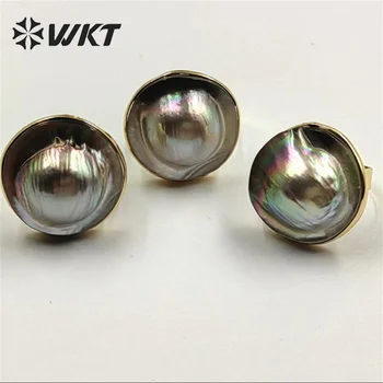 WT-MPR043 WKT 2022 kvalitné nový štýl MABE black pearl veľkosť 23 MM krúžok nastaviteľné Prst Prsteň zlatý tanier šťastie krúžok šperky  10