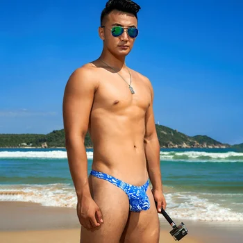 YW32 2022 modrá sexy mužov pláži plavky, bikiny plávať tesné nohavičky s nízkym pásom pol pack hip mužov plavky tangá nohavičky plavky  5