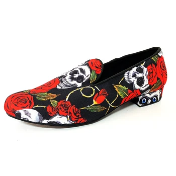 Zapatos de Baile Nízkom Podpätku 2cm Halloween Lebky Červený Kvet Textílie SEMIŠOVÁ Podrážka Bachata latinskej Salsa Mužov Tanečné Topánky Vnútorné  5