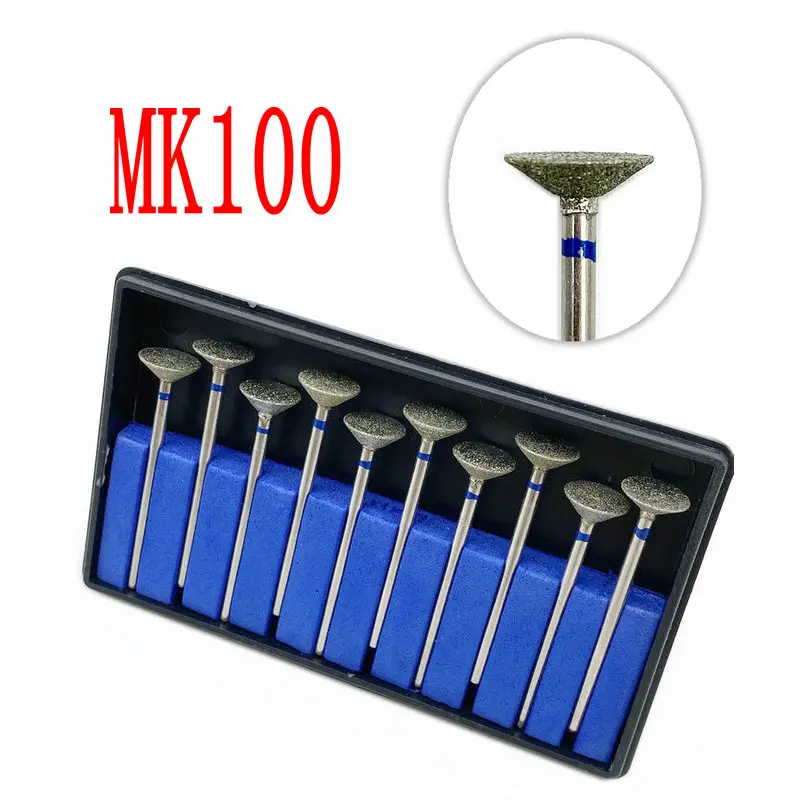 10pcs Typ MK100 Zubné Časť elektrolyticky pokrývajú Diamond Bod Polisher Zubné HP Diamond Burs HP Rotačné Bur Nastaviť Zubné Laboratórium