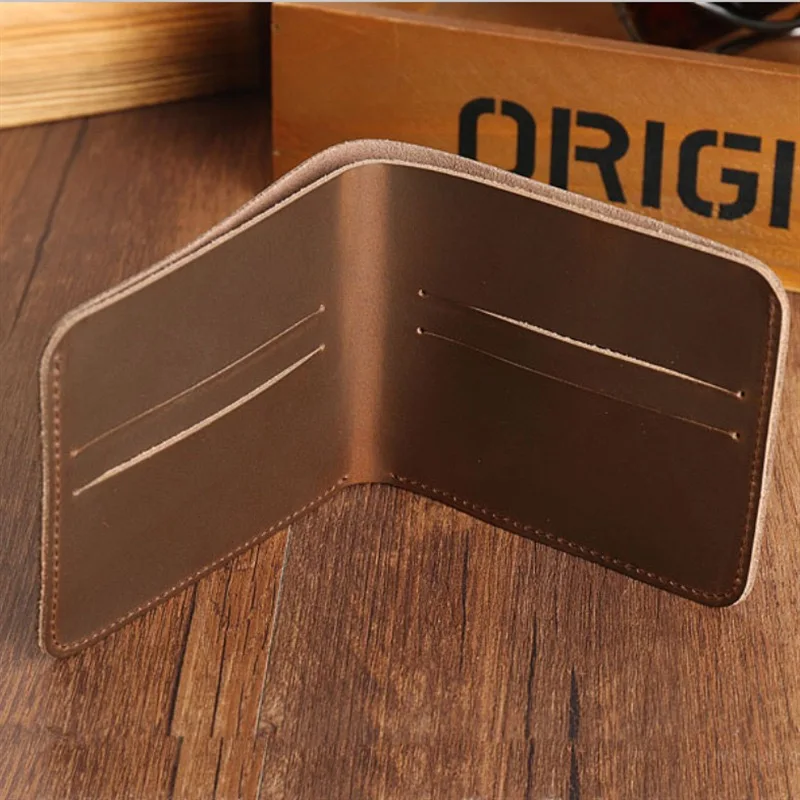 Kožené peňaženky krátke mužov a žien striebro vaky ručne vyrábané retro jednoduchá peňaženka