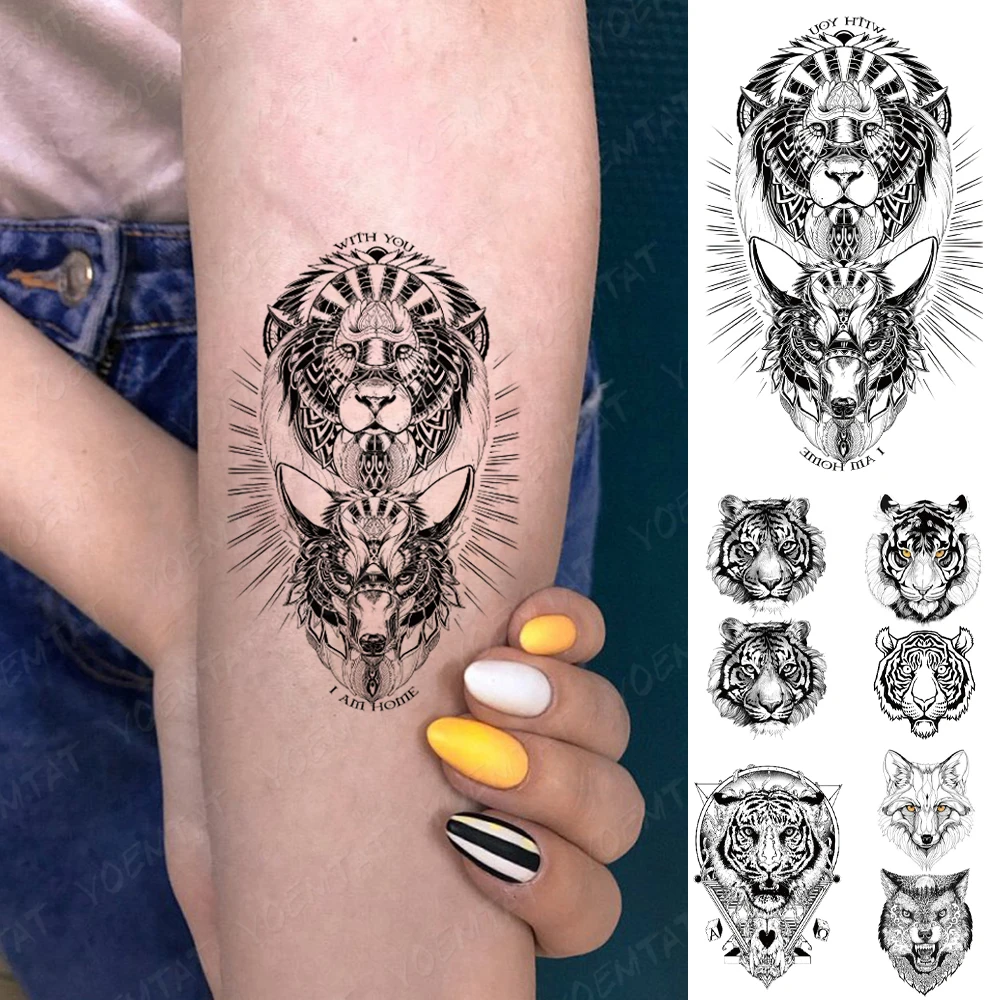 Nepremokavé Dočasné Tetovanie Lev, Tiger, Vlk Divokých Zvierat Dieťa Rameno Nohu Tatto Žena Body Art Vody Prenos Tetovanie Človeka